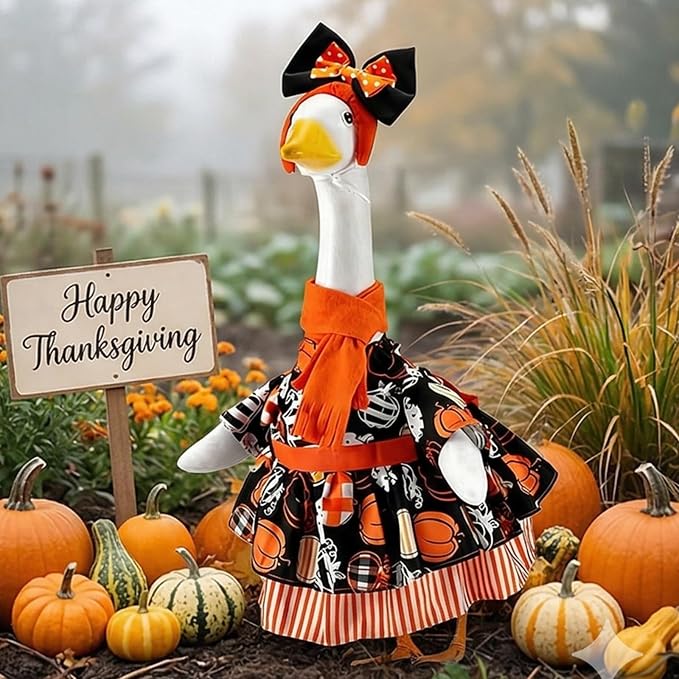 Halloween Porch Goose Outfit 23 Inch Porch Goose Clothes for Holiday | Pumpkin Dress Cape Witch Hat, Thanksgiving Goose Outfit, Christmas Goose Clothes, Holiday Costume for Lawn Geese Status