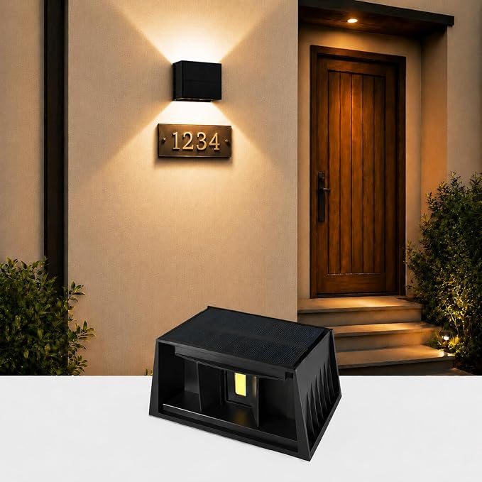 Solar Wall Lights Outdoor, Warm White, 1 Pack | IP65 Waterproof Up and Down Wall Lighting, Solar Outdoor Light Decorative for Porch, Garage, Doorway, Patio, Fence