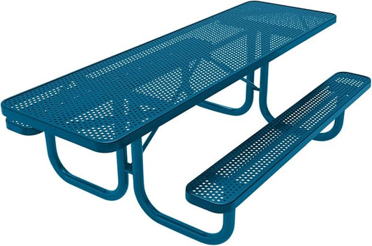 COATEDOUTDOORFURNITURE Heavy-Duty Portable ADA-Compliant Outdoor Picnic Table, Punched Steel Patio Furniture Made in America (8ft Rectangular, Both-Side Handicap, Light Blue with Light Blue Frames)