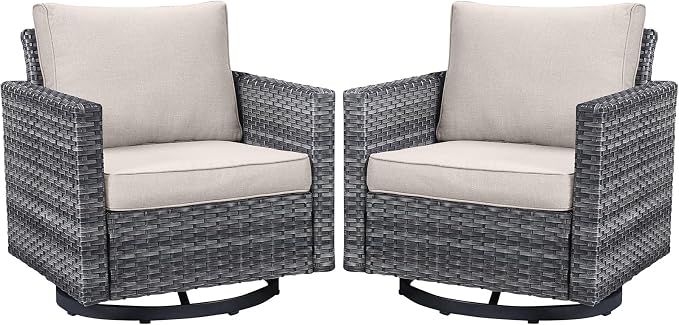 Belord Wicker Chairs Outdoor Bistro Set Oversize Patio Swivel Rocker, Rattan Outdoor Seating Set of 2 Swivel Glider Chairs Wicker Furniture for Porch Deck Backyard with Water-Resistant