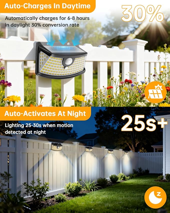 Aootek Solar Motion Sensor Lights Outdoor 120 LEDs, Black, 6 Pack | Lights Reflector, 270° Wide Angle, IP65 Waterproof, Step Lights For Front Door, Yard, Garage, Deck