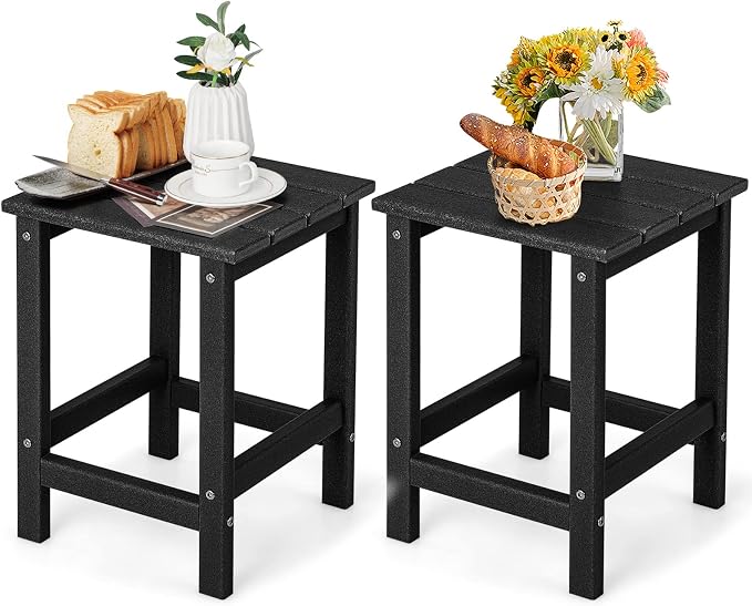 Tangkula Square Outdoor Side Table, Weather Resistant HDPE Adirondack Table, Outdoor Chairside End Tables for Lawn Garden Balcony, Easy Assembly, Patio Side Table, 14 x 14 x 18.5 Inch (2, Black)