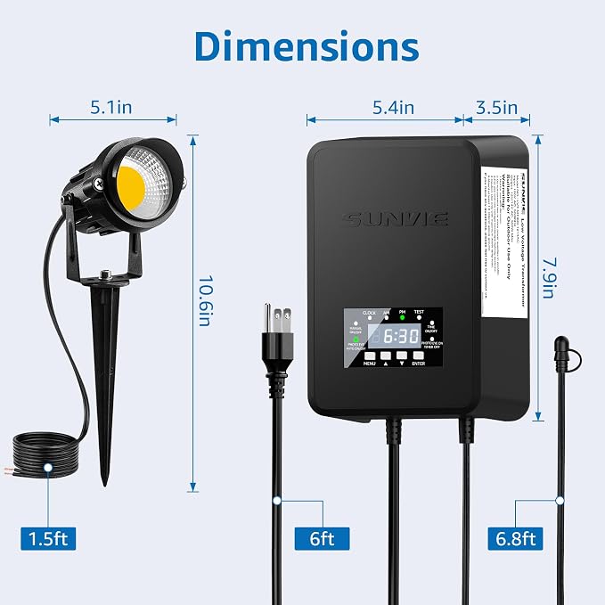 SUNVIE Low Voltage Landscape Lights with 300W Transformer, 12PCS | 12-24V LED Landscape Lighting Kit 3000K Waterproof Aluminum Landscape Spotlights with Connectors for House Yard Tree Garden