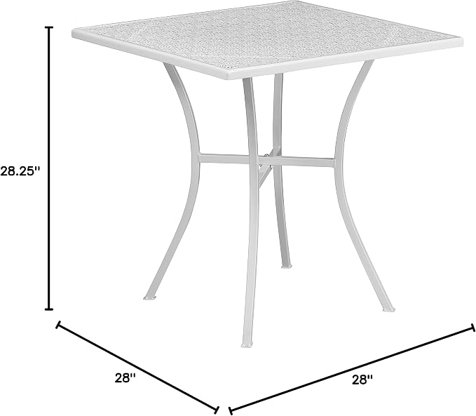 EMMA + OLIVER Commercial Grade 28" Square White Indoor-Outdoor Steel Patio Table