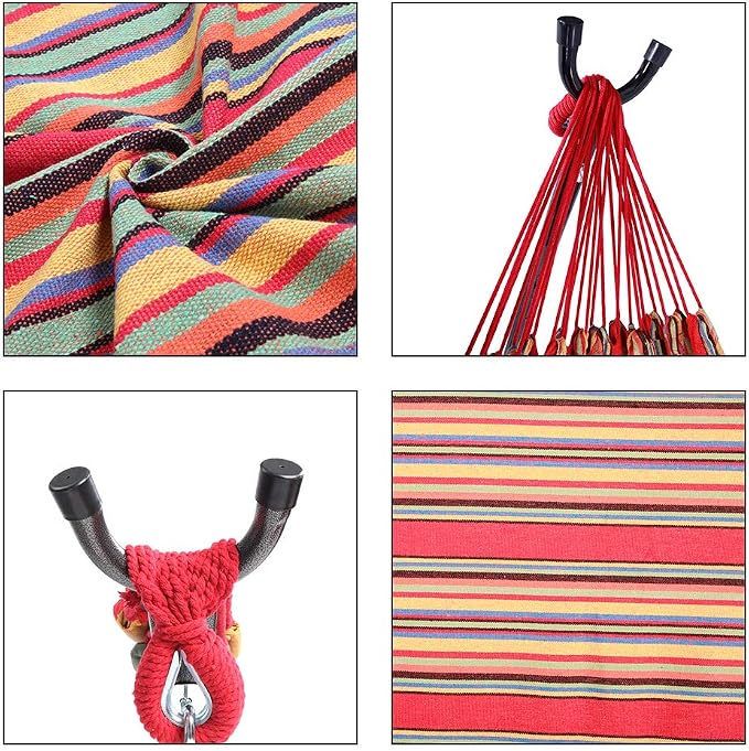 9 Ft Portable Outdoor Hammock Set with Iron Stand, Heavy Duty 2-Person, Polyester, for Backyard and Camping (Red)