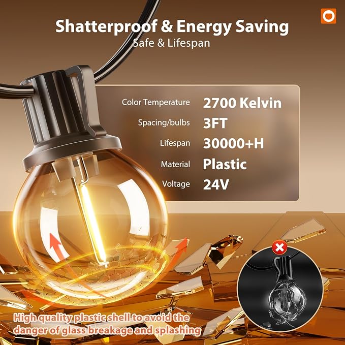 addlon 102FT Solar String Lights Outdoor, Waterproof, USB Charging | Dimmable, 3 Light Modes, Remote, 30+2 LED Bulbs, Easy Install, Ideal for Large Backyard, Garden, Wedding, Party, Camping
