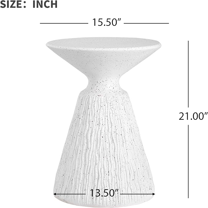 Round Outdoor Side Table MGO Concrete Patio End Table with White Terrazzo-Speckled Decor, Fully Assembled Weather-Resistant Accent Table for Patio, Balcony, Living Room, Garden
