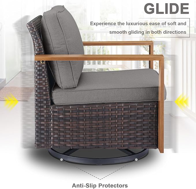 Belord Social 5 Pieces Patio Furniture Set - Swivel Rocker Glider Outdoor Chairs Set of 4 with 50000BTU Propane Fire Pit Table, Durable Wicker Outdoor Conversation Set for Casual Gathering