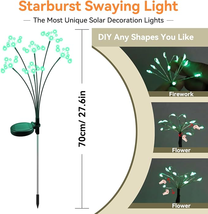 Solar Garden Lights 2 Pack Waterproof Solar Swaying Starburst Light Outdoor Lights for Yard Patio Walkway Pathway Party Wedding Christmas Decoration, Green