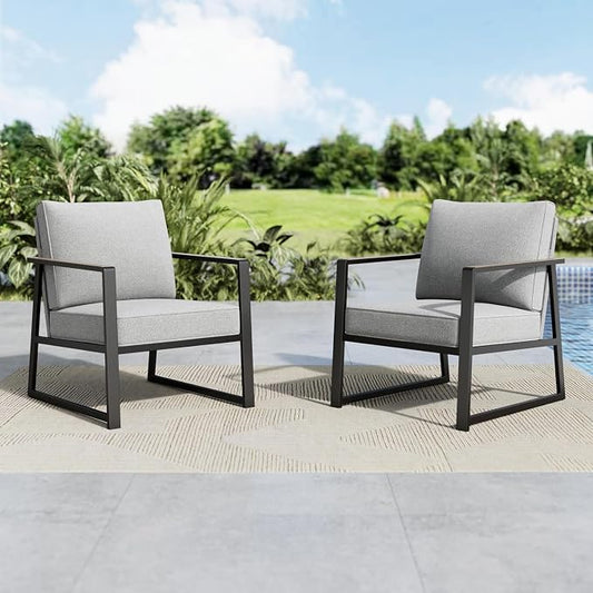 MFSTUDIO 2 Seats Patio Furniture Sets, Olefin-Filled Textilene Fabric Backrest and Extra Large Deep Seating, 2 Pieces Metal Frame Outdoor Sectional Sofa Chair for Garden, Backyard(Grey)