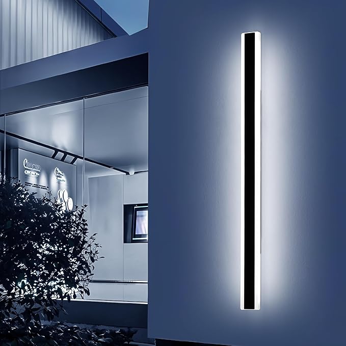 71inch Exterior Wall Light Fixture, 6000K Cold White, Modern Long Outdoor Wall Sconce, IP65 Waterproof, 60W, Black Minimalist Outside LED Strip Lights for Garage, Patio, Balcony, Fence