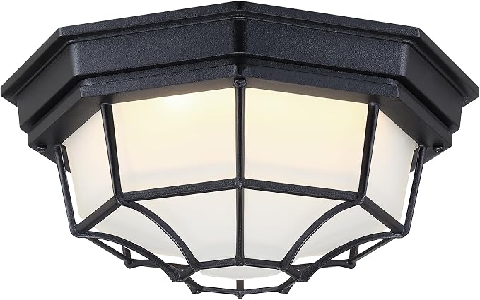 10.5 inch Black Octagonal Outdoor Ceiling Lights LED 2700K 3000K 3500K 4000K 5000K Close to Ceiling Light Farmhouse Spider Web Lamp Black Entry Door Lights,Aluminum Alloy,Glass,17W,120V,850Lm-1050Lm
