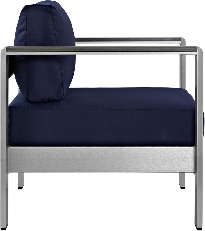 Modway Shore 3-Piece Aluminum Outdoor Patio Furniture Set in Silver Navy
