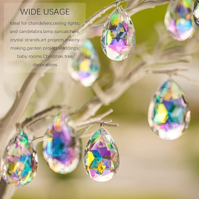 12 Pieces 50mm Crystal Prisms Chandelier Colorful Bauhinia Ornament Pendant | Rainbow Maker Hanging Prisms Suncatchers for Wedding Party Christams Tree Garlands Decoration DIY Jewelry