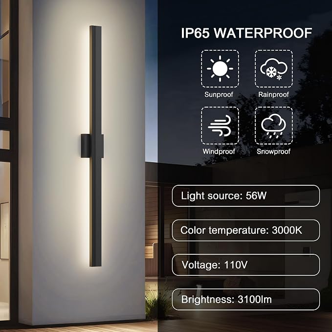 LamQee Aluminum 47 in Long Outdoor Wall Light Fixture, 3000K Integrated LED | Waterproof IP65, Modern Exterior Lights, Linear Outdoor Sconce, Wall Mount Outside Lighting, for House Porch Patio Garage