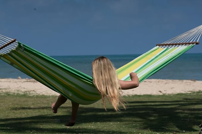 Brasilia Hammock, Handwoven, Polyester/Cotton Blend, Apple Green, Single Size, Spreader Bar, 122" L X 55" W, Holds up to 330lbs