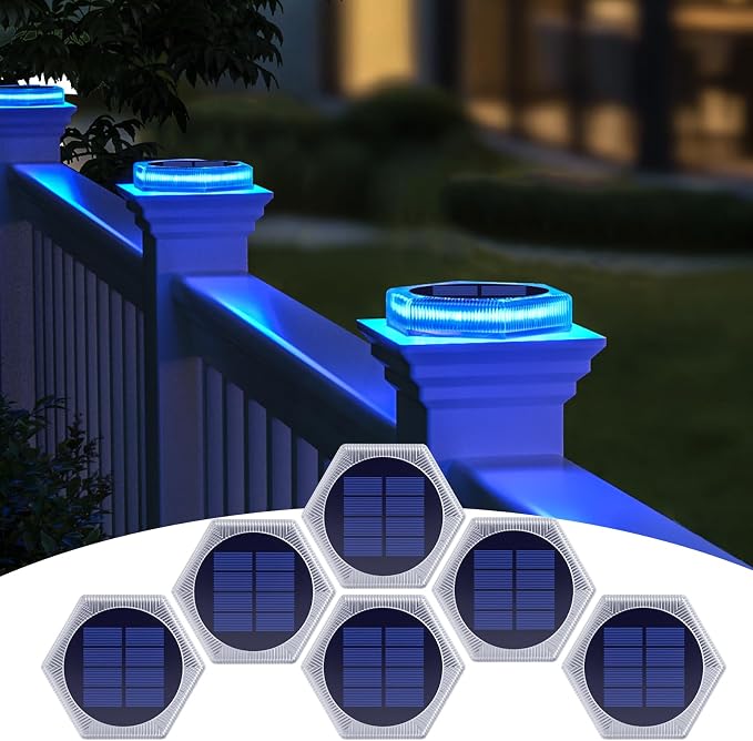 YiLaie Blue Solar Lights Outdoor Waterproof Boat Dock Deck Step Lights for Outside Stick on Solar Powered Driveway Marker Stair Lights for Flat Patio Post Concrete Pathway Walkway Warning (6 Pack)
