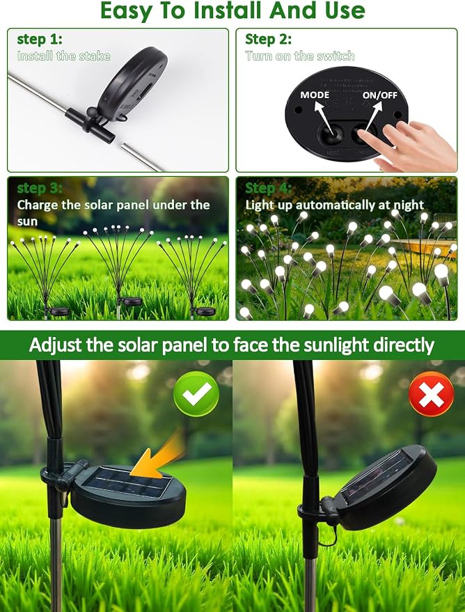 8 Pack Solar Garden Lights, 64 LED Firefly Lights Solar Outdoor Waterproof | 2 Lighting Modes, Sway with Wind, Solar lights Outdoor for Garden Yard Patio Pathway Holiday Decorations, Cool White