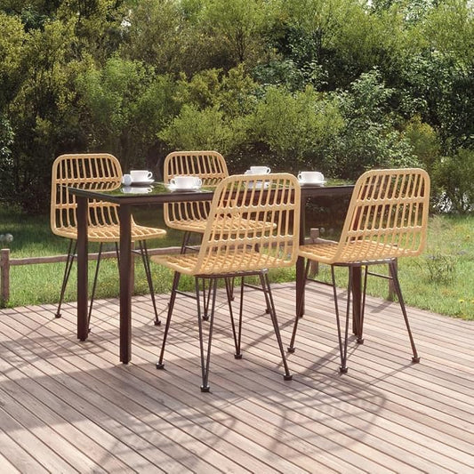 5 Piece Patio Dining Set Poly Rattan Outdoor Furniture with Tempered Glass Table, Steel Chairs with Backrest for Garden, Backyard, Deck, Balcony Dining