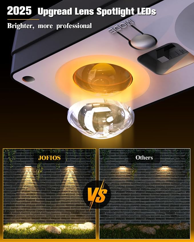 JOFIOS Solar Fence Lights 8 Pack, 50 Lumens Outdoor Fence Solar Lights with 12 Modes RGB Color Glow LED Solar Lights Outdoor Waterproof, Solar Lights for Patio, Backyard, Deck, Fence, Railing.