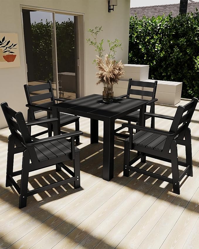 GREENVINES Outdoor-Dining-Table | 35” | HDPE | Patio Furniture | Square Tables for 4 | All-Weather | for Poolside Backyard Garden | Black