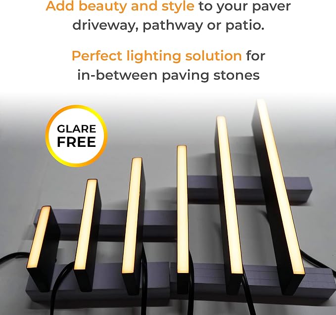 LUMENGY Paver Light Slim 0.5x6 Inch (0.55x5.9), 2700K Warm White, Glare-Free Linear Lighting for Driveways, Walkways and Paver Borders, 12V Hardwired, IP67 Waterproof, Drive-Over Rated