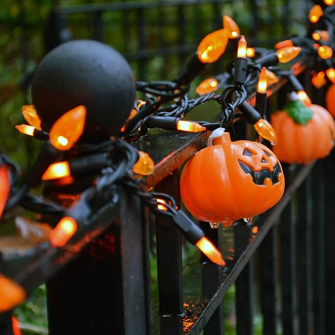 LJLNION 3 Pack Halloween Lights Outdoor, Each 29ft 150 Count Black Wire Incandescent Fairy Mini Lights, 120V UL Certified Clear Light String, Connectable for Patio Tree Party Home Decor, Orange