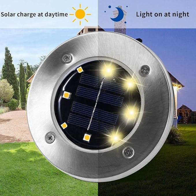 INCX 4.6 inch Solar Lights Outdoor Waterproof,12 Pack Solar Lights for Outside, Solar Garden Lights Landscape Lighting for Patio Pathway Lawn Yard Deck Driveway Walkway, Warm White | 8 LEDs, 600mAh Ni-MH battery, 8-10 hr runtime, stainless steel and AB...