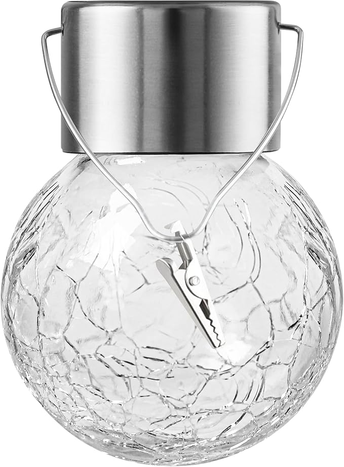 12 Pack Hanging Solar Lights Outdoor, Waterproof Solar Globe Lantern with Handle and Clip, Decorative Cracked Glass Ball Lights for Christmas Decor, Tree, Yard, Garden, Patio (Cold White)