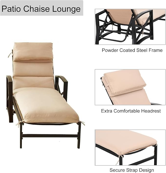 LOKATSE Home Patio Chaise Lounge Chairs Set of 4 Outdoor Teslin Furniture Reclining Adjustable with Cushion and Soft Pillow for Pool,Deck,Yard