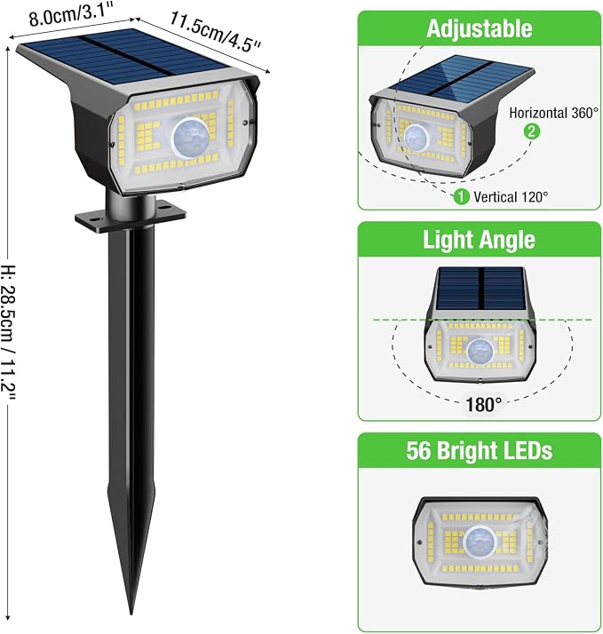 nipify Solar Lights Outdoor Waterproof, Motion Sensor Spot Landscape Light | 8 Pack/3 Modes/56 LED, Cool White, Waterproof, Solar Powered, Landscaping, Lighting for Outside Pathway Yard Garden Walkway