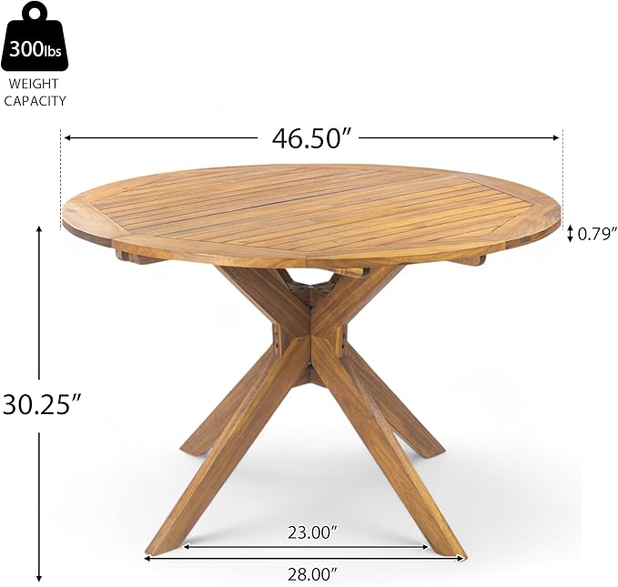 Christopher Knight Home Abact Acacia Wood Patio Dining Set for 4, Solid Wood Outdoor Dining Table Set for 4, Round Dining Table and Chairs Set of 4 with Cushion, Teak+Beige