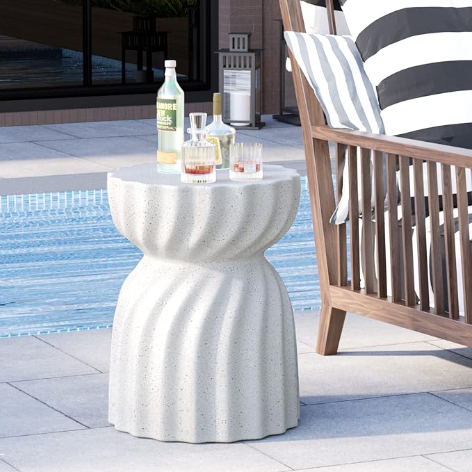 HOMPUS Unique Outdoor Concrete Side Table,Round Patio MgO End Table, Lightweight Small Accent Garden Stool for Indoor Use, Patio, Garden, Backyard, Terrazzo Colorful
