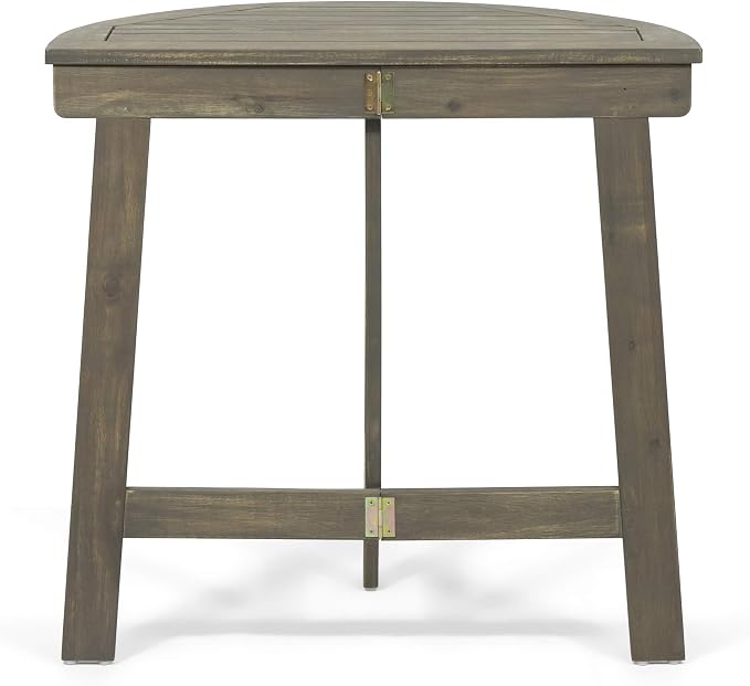 roomfitters Outdoor Half-Round Folding Acacia Wood Bistro Table, Small Space Patio Dining Accent Table, Grey Finish