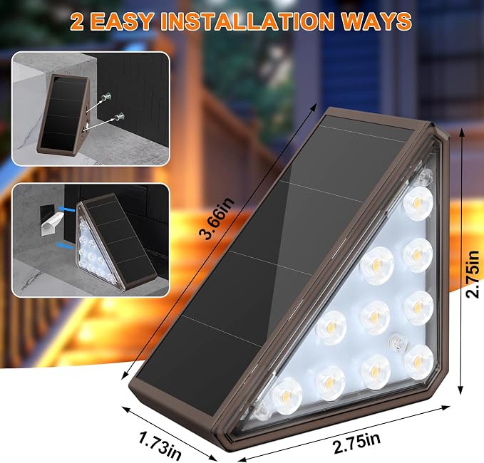 AUDLES Solar Stair Lights,12 Pack Warm White Step Lights Outdoor Waterproof | LED Solar Deck Light for Outside, IP67-WATERPROOF Light Decor for Stair, Front Step, Front Porch, Patio and Backyard(Brown)