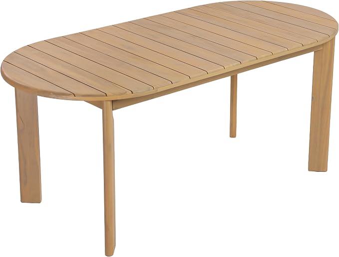Christopher Knight Home Linda 70.67" Outdoor Dining Table, Solid Acacia Wood Patio Table for Patio Furniture Set, Modern Dining Table with Slat Panel Oval Top for Deck Garden Backyard, Light Teak