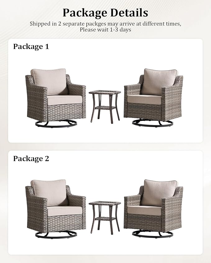 Outdoor Furniture Set of 6, Patio Furniture Set with 4 Wicker Swivel Rocker Chairs and 2 Side Table, High Back&Deep Seat for Garden Deck Porch Balcony Backyard - Beige