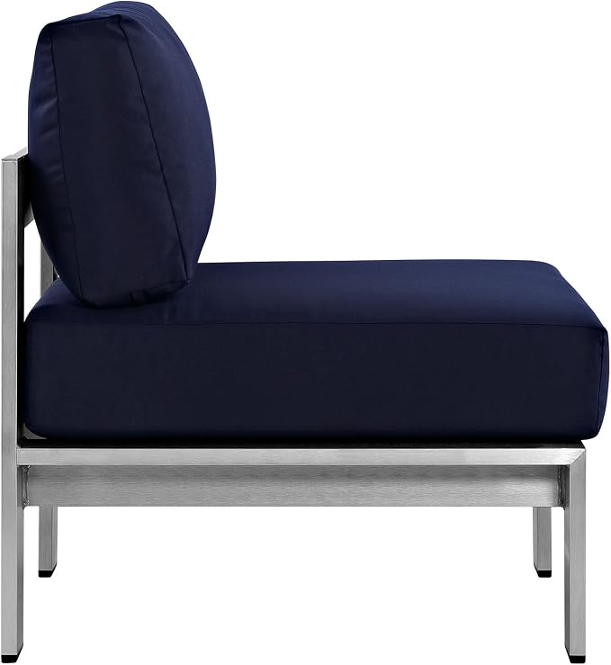 Modway Shore 3-Piece Aluminum Outdoor Patio Furniture Set in Silver Navy
