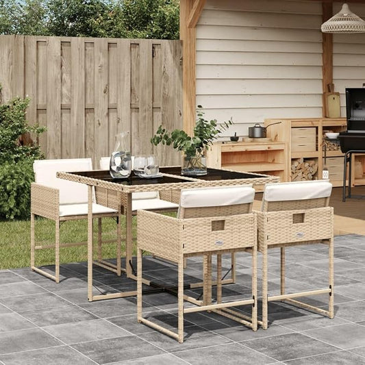 5 pcs Set Patio Dining Set & Garden Dining Set Beige Poly Rattan Outdoor Dining Set Balcony Furniture for Backyard Patio Garden 43.3 x 41.7 x 28.7 in