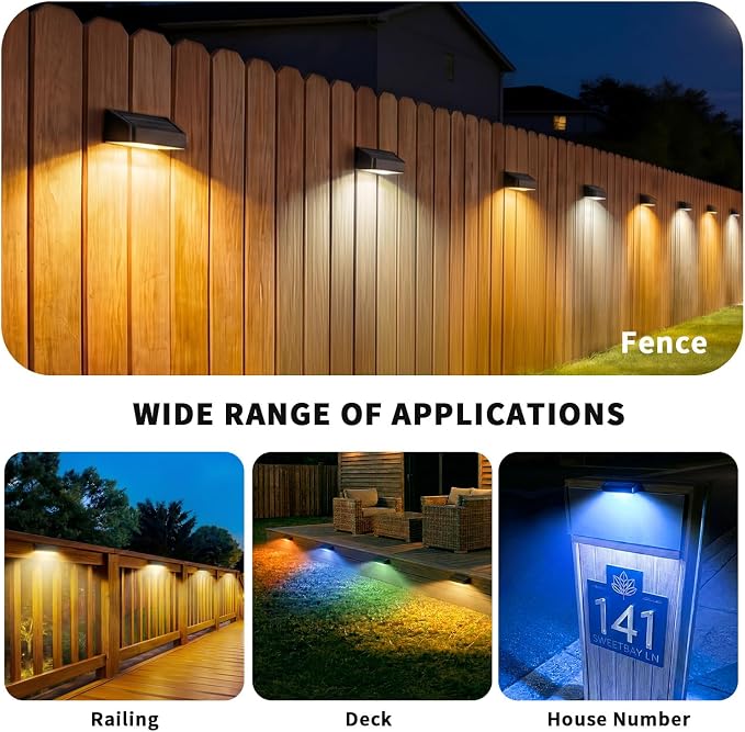 JOFIOS Solar Lights for Fence, 9 Fixed Colors ＆ Color Changing Solar Wall Lights Outdoor Waterproof IP65 Dusk-to-Dawn LED Deck Lighting for Patio, Railing, Pool, Porch, Backyard, Wall, 16 Pack