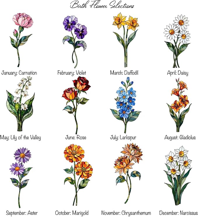 Personalized Mother’s Day Suncatcher Heart Shape – Custom Birth Flower Suncatcher for Mom Grandma – Stained Glass Style Personalized Gift with Kids Names for Mom Nana Grandma