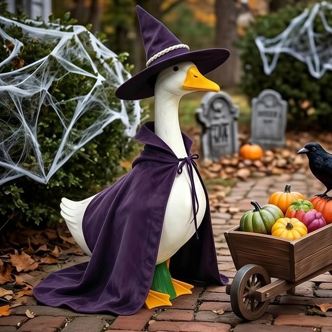 Mtsebmves Pumpkin Wizard Porch Goose Outfit Witch Geese Costume 23-Inch Porch Goose Dress for Yard Lawn Outdoor Garden Patio