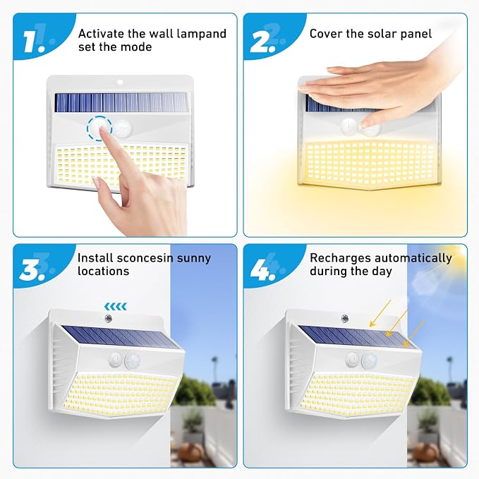 6 Packs Solar Outdoor Lights Motion Sensor, Solar Security Lights Waterproof with 3 Lighting Modes Solar Powered Wall Lights Outside for Garden Fence Yard Deck, Warm White