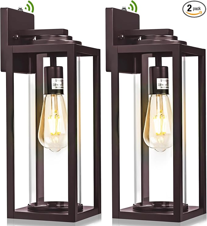 FILIYANO Large Dusk to Dawn Outdoor Wall Lights, Oil Rubbed Bronze, 2 Pack | 20 Inch, Anti-Rust, Waterproof, Brown Exterior Fixtures with Photocell, Modern Farmhouse Sconce for Garage, Porch, Front Door