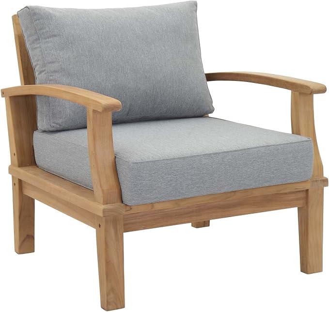 Modway EEI-1816-NAT-GRY-SET Marina Premium Grade A Teak Wood 6-Piece Outdoor Patio Furniture Set, Natural Gray
