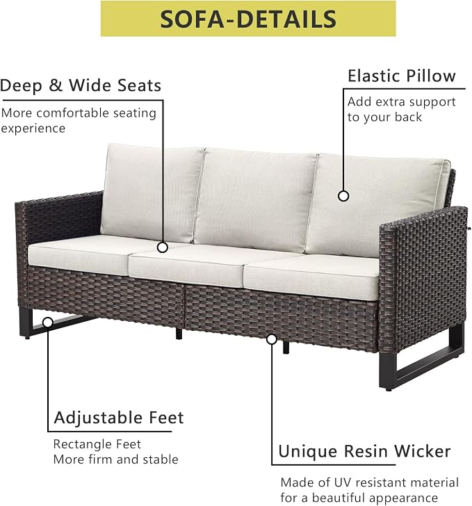 HUMMUH Patio Furniture Set with Fire Pit Table,7 Piece Wicker Outdoor Conversation Sets -Outdoor Swivel Rocker Chairs Patio Sofa for Porch,Garden,Backyard
