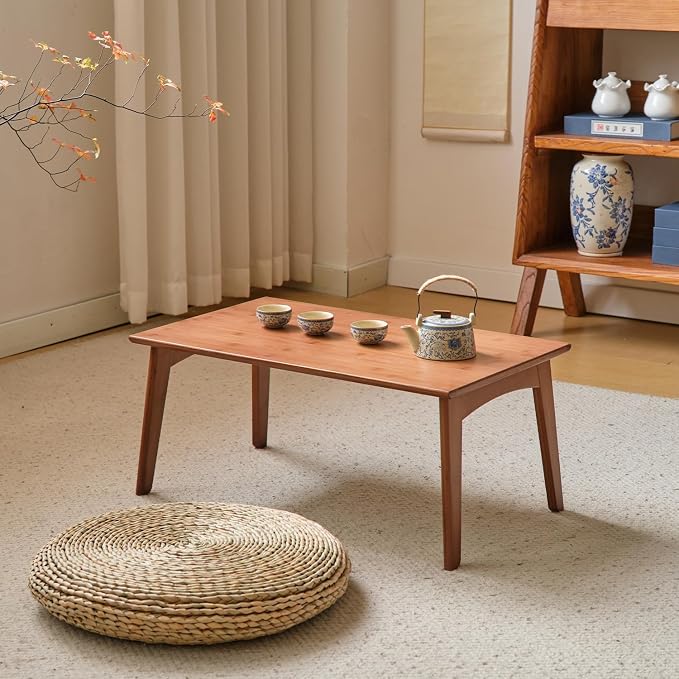 JIKUGO Bamboo Folding Coffee Table No Assembly Required Japanese Floor Table for Bedroom Living Room, Walnut, 26 x 15.8 x 11.8 Inches