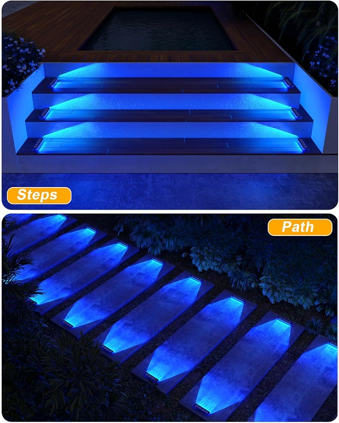 DetarZinLED Solar Step Lights for Outside, 2 Pack Solar Stair Lights, Blue Outdoor Deck Light Waterproof, Outdoor Light Solar Powered for Deck, Dock, Pathway, Porch, Path, Ground, Backyard
