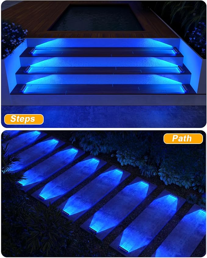 DetarZinLED Blue Solar Lights for Outside,4 Pack Solar Deck Lights Outdoor Waterproof LED,Blue Step Light for Outside,Dock Light Solar Powered Waterproof for Deck,Steps,Dock,Driveway,Stair,Path