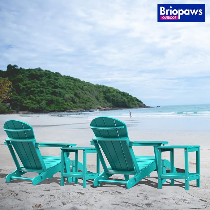 BRIOPAWS Outdoor-Side-Tables | Set of 2 | Small | HDPE Plastic | Patio End-Table | 2-Shelf Adirondack Outside Tables | All Weather | for Poolside Front Porch Indoor Living Room | 14" x 13" | Aqua